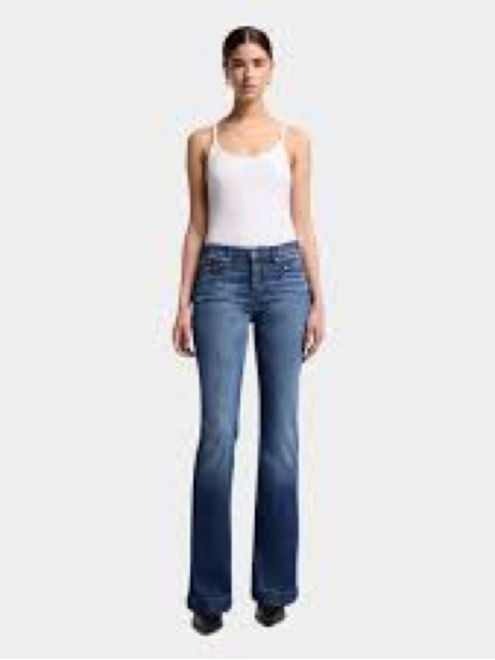 Seven7 Women's Blue Denim Bootcut Jeans with Yellow Pocket Stitching - Dojo
